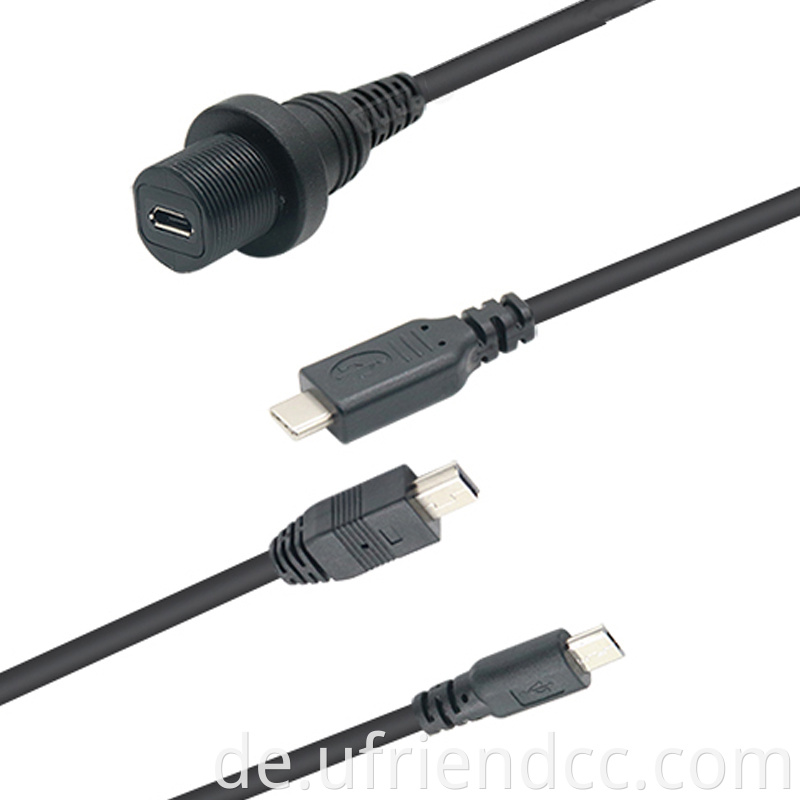 IP67 IP68 wasserdichte männliche bis weibliche Panel -Mount Micro B 5 Pin USB -Kabel